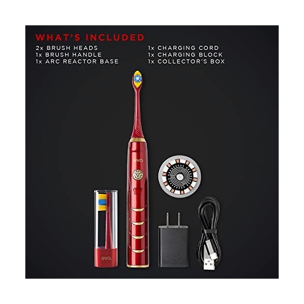 EVO IRM-1 Brosse à dents électrique rechargeable Sonic Marvel Iron Man pour adultes, cadeaux Marvel pour homme, brosse à dent