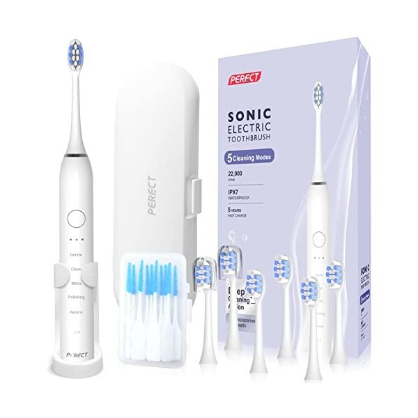 PERECT Sonic Brosse à Dents Électrique pour Adulte, Rechargeable Brosse à Dents Électrique avec 8 Têtes de Brosse de Rechange