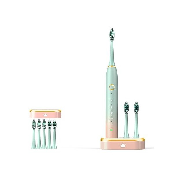 Brosse à Dent Électrique, Brosse à Dents Électrique avec 5 Têtes de Brossage 5 Modes Brosse à Dents Rechargeable par USB pour