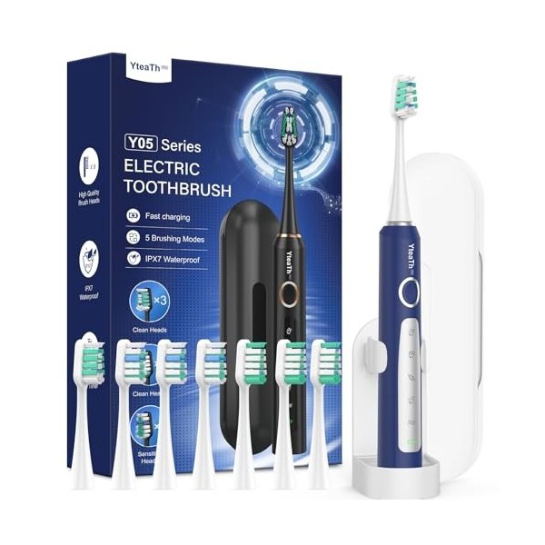 Brosse À Dent Électrique Soniques pour Adultes et Enfant - Brosse A Dent Enfant Sonique avec 8 Têtes de Brosse et Étui de Voy