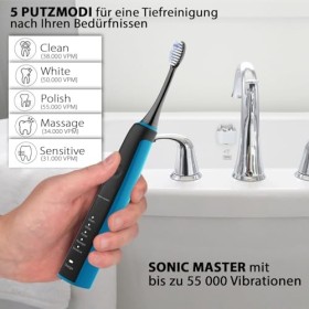 Tristan Auron Lot de 2 brosses à dents soniques 55000 VPM + étui UV - Batterie de 60 jours - 5 modes de brossage - Étanche - 