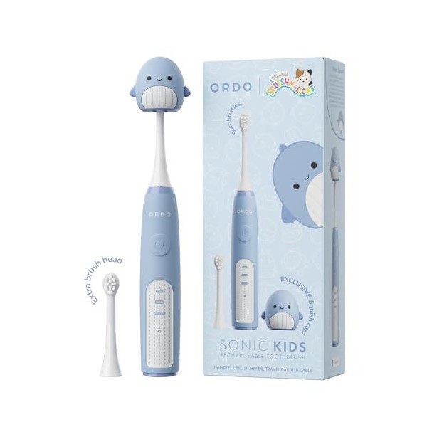 Ordo Squishmallows Brosse à dents électrique sonique pour enfants, rechargeable, 3 modes de brossage, batterie de plus de 5 s