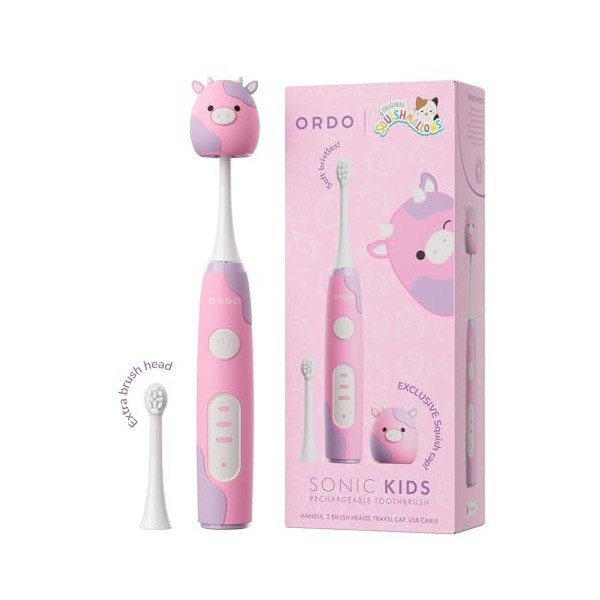 Ordo Squishmallows Brosse à dents électrique sonique pour enfants, rechargeable, 3 modes de brossage, batterie de plus de 5 s...