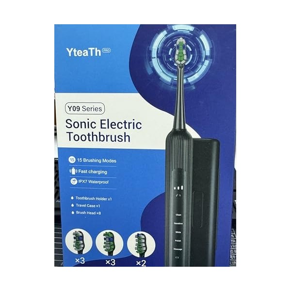 Brosse à Dents éLectrique Sonique Pour Adulte Avec 6 TêTes De Brosse Et éTui De Voyage, Chargeur Rapide Sans Fil Et Durable, 