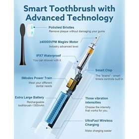 Operan Brosse à dents électrique pour adultes et enfants Sonic rechargeable avec 5 modes, minuterie intelligente de 2 minutes