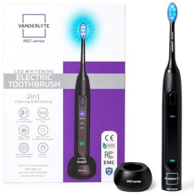 VANDERLYTE-Brosse à Dent Électrique Sonique Noire Étanche - Lumière LED Blanchissante - 4 Modes - Minuteur Intégré - Chargeur