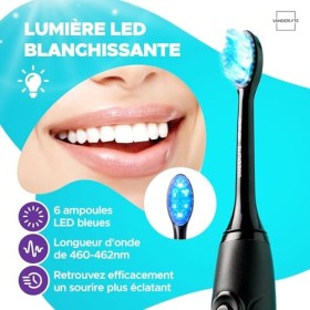 VANDERLYTE-Brosse à Dent Électrique Sonique Noire Étanche - Lumière LED Blanchissante - 4 Modes - Minuteur Intégré - Chargeur