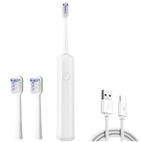Brosse à Dents Électrique Sonique Rechargeable avec 5 Modes & 3 Brossettes, Set Brossage Minuteur 2 Minute & Rappel 30s, Bros