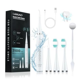 Brosse à dents électrique avec 5 modes, 2 têtes interchangeables et 2 types de brosse différents blanc 