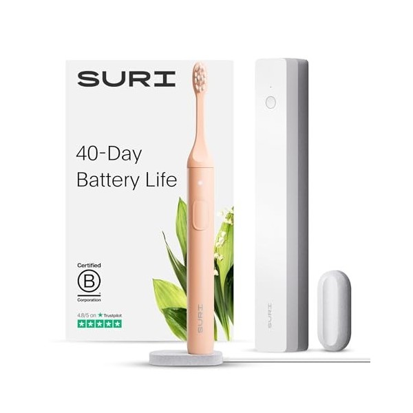 SURI Brosse à dents électrique – Brosses à dents électriques durables pour adultes. Brosse à dents sonique fine et accessoire