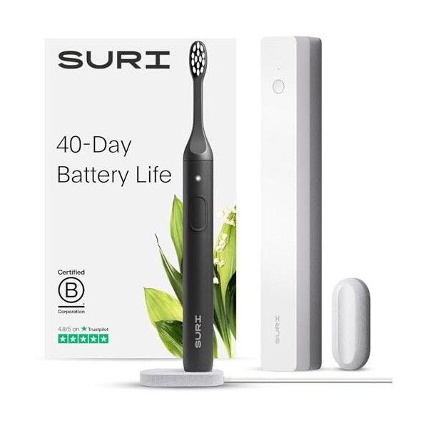 SURI Brosse à dents électrique – Brosses à dents électriques durables pour adultes. Brosse à dents sonique fine et accessoire...