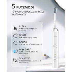 Lächen Lächen Brosse à dents électrique, brosse à dents sonique, 5 programmes de nettoyage avec étui de voyage, 6 têtes de br