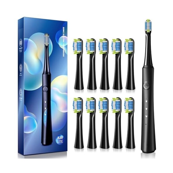 TEETHEORY Version améliorée - Brosse à dents électrique sonique pour adultes avec 10 têtes de brosse, brosse à dents électriq