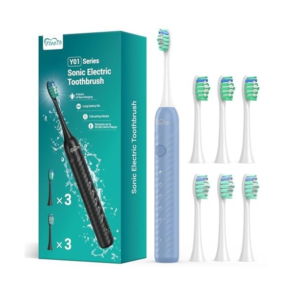 Brosse à Dents éLectrique Pour Adultes Avec 6 TêTes De Brossage, Brosse à Dents Sonique Rechargeable, 4 Heures De Charge, 180