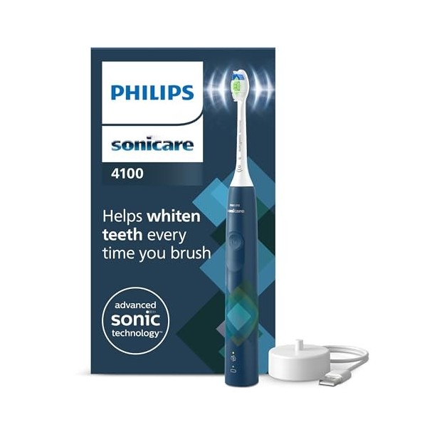 Philips Sonicare 4100 - Brosse à dents électrique sonique avec deux modes, Capteur de pression et minuterie, Bleu marine, mod