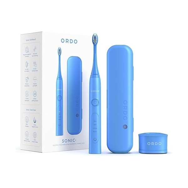 Ordo Sonic+ Brosse à dents électrique avec étui, brosses à dents soniques pour adultes, étui de voyage de charge, 4 modes de 