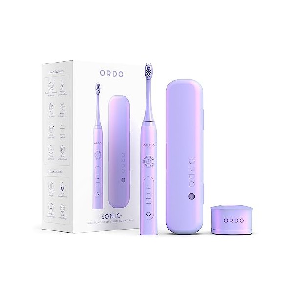 Ordo Sonic+ Brosse à dents électrique avec étui, brosses à dents soniques pour adultes, étui de voyage de charge, 4 modes de ...