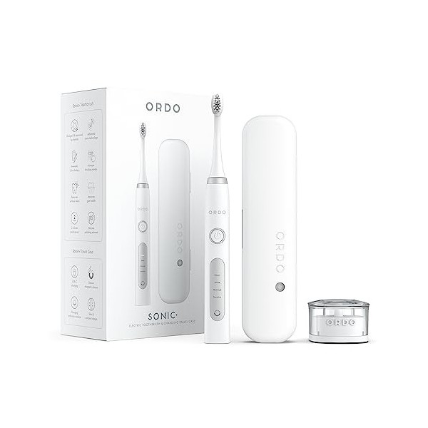 Ordo Sonic+ Brosse à dents électrique avec étui, brosses à dents soniques pour adultes, étui de voyage de charge, 4 modes de ...