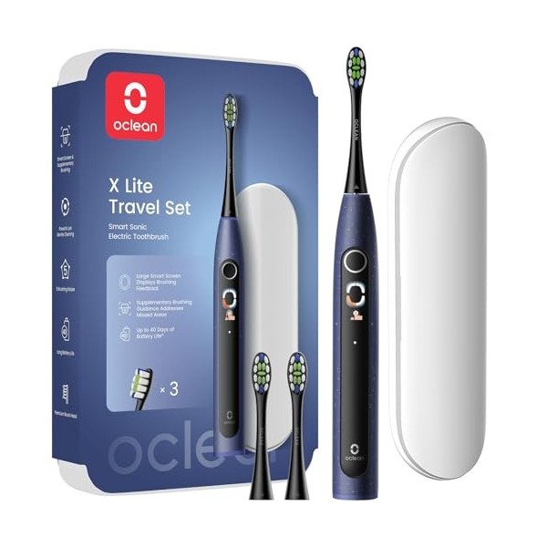 Oclean X Lite Brosse à Dents Électrique, 3 Brosettes, 5 Modes et Autonomie de 40 Jours, Brosse à Dents Électrique Sonique, Id