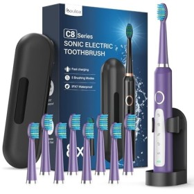 Brosses à Dents Électriques Soniques Adultes avec 8 Têtes - Brosse à Dents Électrique 5 Modes avec étui, IPX7, Brosses à Dent