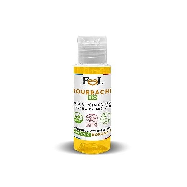 Bourrache Huile végétale BIO 50 ml - Feel Oil - Première pression à froid - 100% vierge, pure et naturelle - Fabriqué en Fran