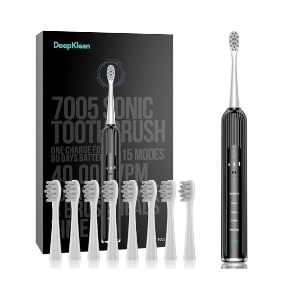 Deepklean Brosse à dents électrique à ultrasons 15 modes – Brosse à dents électrique sonique pour adultes, brosse à dents ave
