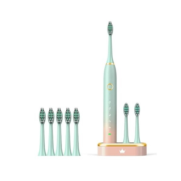 Zjyufy Brosse à dents électrique pour adultes et brosse à dents électrique avec 5 têtes de rechange et 5 modes de brossage, b