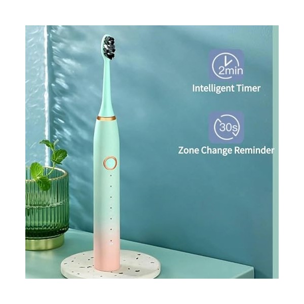 Zjyufy Brosse à dents électrique pour adultes et brosse à dents électrique avec 5 têtes de rechange et 5 modes de brossage, b