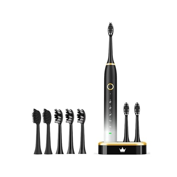 Zjyufy Brosse à dents électrique rechargeable avec 5 têtes de rechange et 5 modes de nettoyage, 42000 VPM Ultrasons pour adul