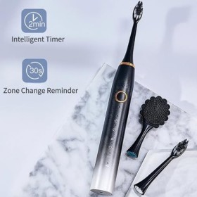 Zjyufy Brosse à dents électrique rechargeable avec 5 têtes de rechange et 5 modes de nettoyage, 42000 VPM Ultrasons pour adul