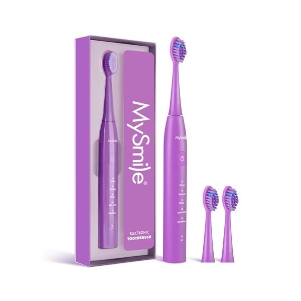 MySmile DY156 Brosse à dents électrique pour adultes, brosse à dents sonique automatique rechargeable portable avec 2 têtes d