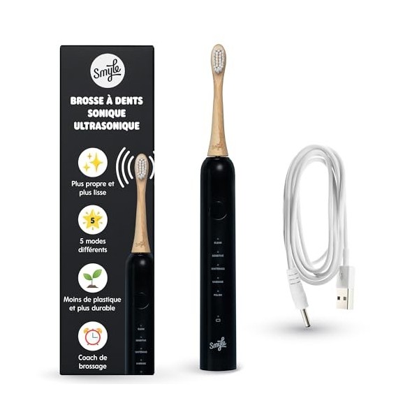 Smyle Brosse à dents sonique avec capteur, autonomie de 3 mois, minuterie intelligente et 5 modes de brossage et étanche noi