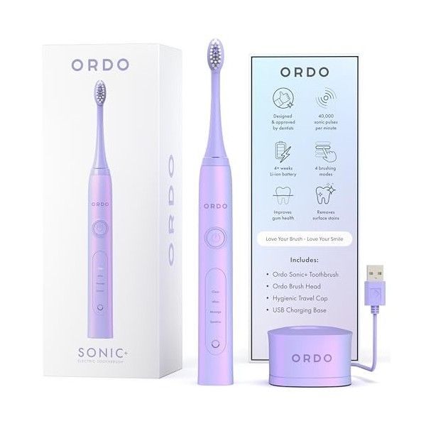Ordo Sonic+ Brosse à dents électrique pour adultes, technologie intelligente avancée, 4 modes de brossage, recharge rapide, b...