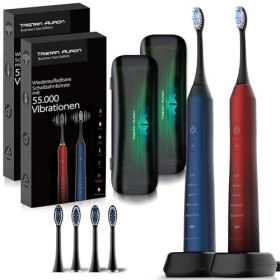 Tristan Auron Lot de 2 brosses à dents soniques 55000 VPM + étui UV, batterie de 60 jours, 5 modes de brossage, étanche IPX7,