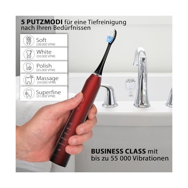 Tristan Auron Lot de 2 brosses à dents soniques 55000 VPM + étui UV, batterie de 60 jours, 5 modes de brossage, étanche IPX7,