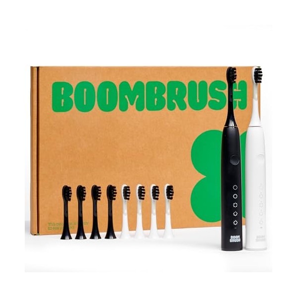 BOOMBRUSH - Brosse à Dents Électrique - Brosse à Dents Sonique Équipée d’Une Batterie Avec Une Autonomie de 90 Jours, dix Bro