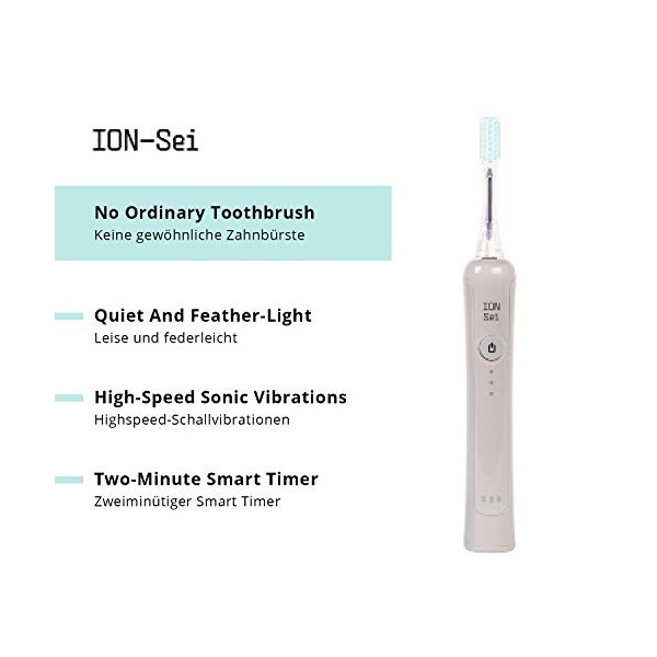 ION-Sei Brosse à dents électrique sonique, ionique, brevetée, jusquà 31 000 mouvements de brosse par minute, pour le nettoya