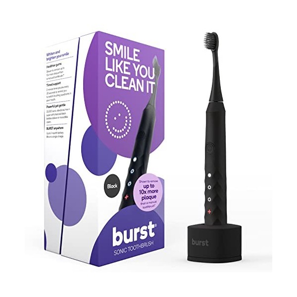 BURST Oral Care Brosse à dents électrique avec tête de brosse à dents au charbon blanc Brosses à dents électriques