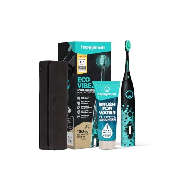 happybrush Brosse à dents sonique électrique Eco VIBE 3 - Brosse à dents durable avec 6 semaines de batterie rechargeable ave