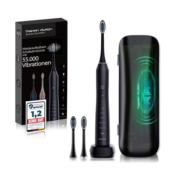 Tristan Auron Brosse à dents sonique,55 000 vibrations,5 modes,Batterie 60 jours + étui avec désinfection UV + 2 brosses de r