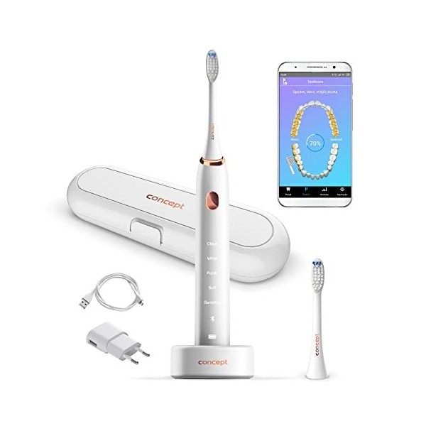 CONCEPT Brosse à dents sonique ZK5000 avec application parfaite SMILE et étui de voyage, blanc