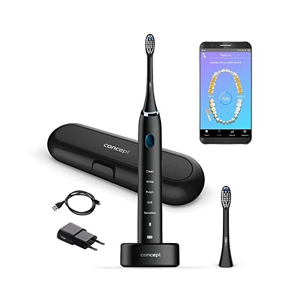 CONCEPT ZK5001 SONIC Brosse à dents sonores avec application et recharge PERFECT SMILE NOIR