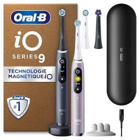 Oral-B iO 9 Lot De 2 Brosses À Dents Électriques, Noire et Rose, 7 Modes De Brossage Avec Blancheur, Douceur Et Soin Des Genc