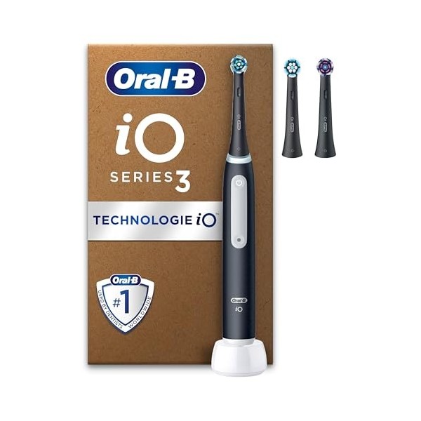 Oral-B iO3 Brosse À Dents Électrique Noire, Un Capteur De Pression Pour Protéger Les Gencives Et Les Dents Sensibles, Des Acc