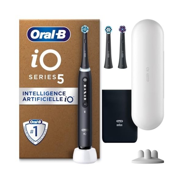 Oral-B iO 5 Brosse À Dents Électrique Noire, Un Capteur De Pression Pour Protéger Les Gencives, Les Dents Sensibles, Des Acce