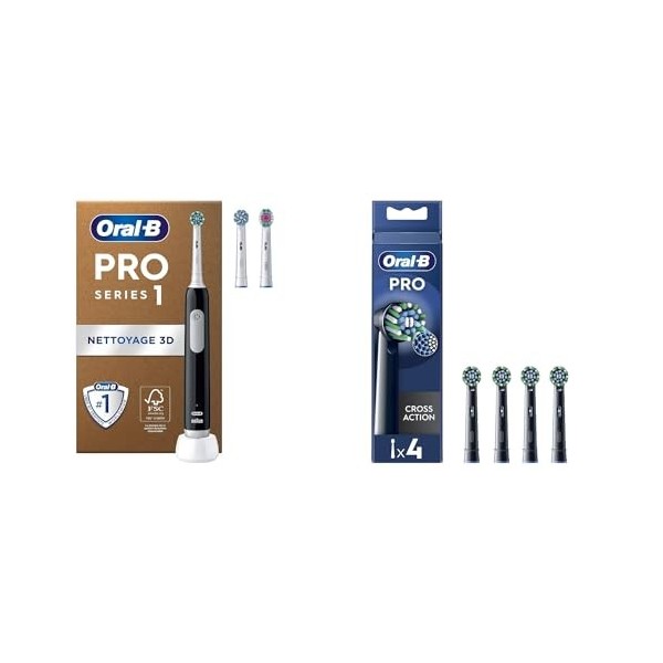 Oral-B Pro Series 1 Brosse À Dents Électrique Noire + Pack De 4 Brossettes Pro Cross Action Noire pour Brosse à dents électri