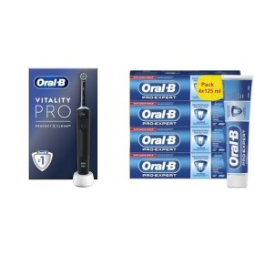 Oral-B Vitality Pro Brosse À Dents Électrique Noire, 1 Brossette + Pack de 4 4 x 125 ml Dentifrice Pro-Expert Protection Pr