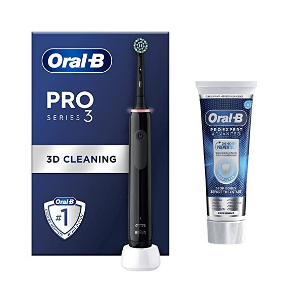 Oral-B Pro 3 Brosses à dents électriques pour adultes avec nettoyage 3D, cadeaux pour femme, lui, 1 tête de brosse à dents et