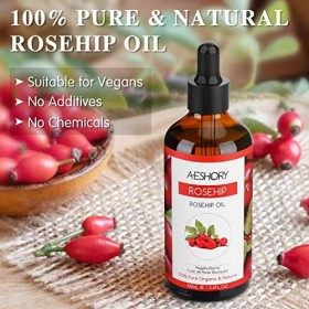 AESHORY Huile de Rose Musquée Bio 100ml, Huile de Rose Musquée Pressée à Froid 100% Pure & Naturelle, avec Acides Gras Insatu