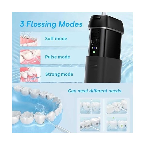 Irrigateur Buccal Portable Mini Sans Fil - 3 modes de pulsation, Réservoir deau de 140 ml, IPX7, idéal pour la famille et le